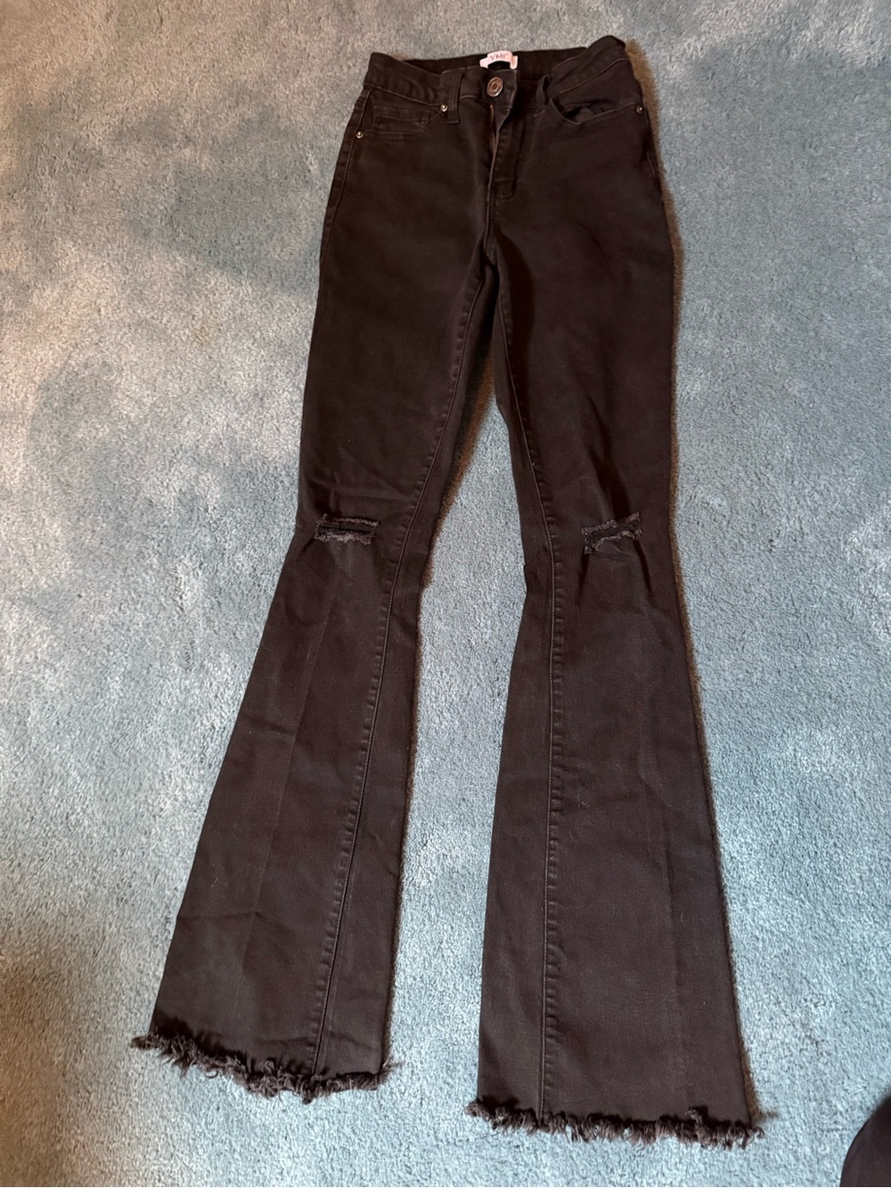 YMI Black Flare Jeans with Frayed Hem